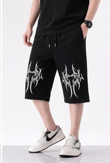 Neo-Tribal" Cyber Graphic Printed Streetwear Long Shorts By Zilzy