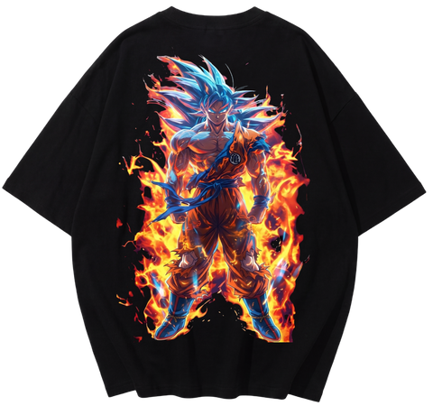 Goku Ultra Instinct Fiery Graphic Oversized T-Shirt By Zilzy