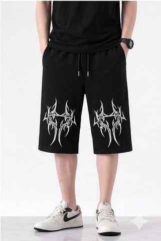 Neo-Tribal" Cyber Graphic Printed Streetwear Long Shorts By Zilzy