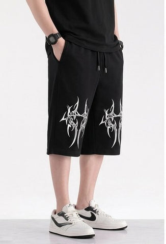 Neo-Tribal" Cyber Graphic Printed Streetwear Long Shorts By Zilzy