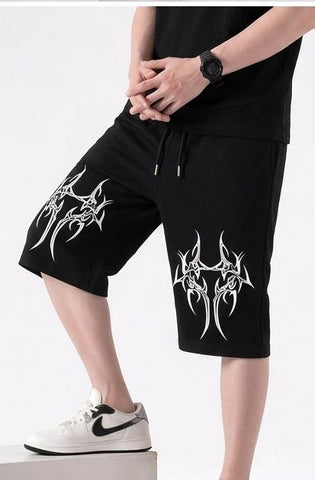 Neo-Tribal" Cyber Graphic Printed Streetwear Long Shorts By Zilzy