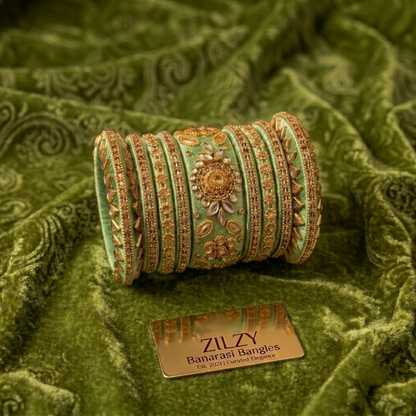 Zilzy "Curated Elegance" Banarasi Bangle Set – Black & Antique Gold