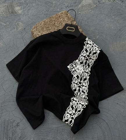 Custom Embroidered-Style DTF Graphic Oversized T-Shirt – Black By Zilzy