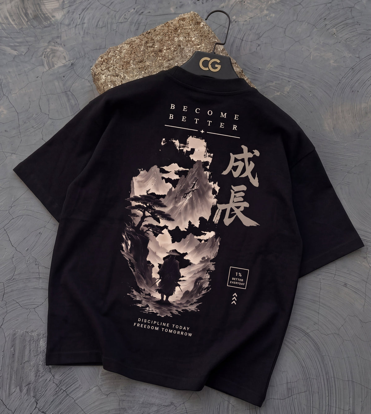 Zilzy "Become Better" Samurai Oversized Graphic T-Shirt