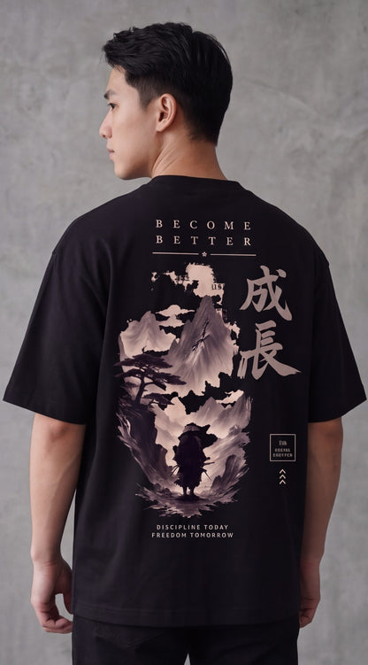 Zilzy "Become Better" Samurai Oversized Graphic T-Shirt