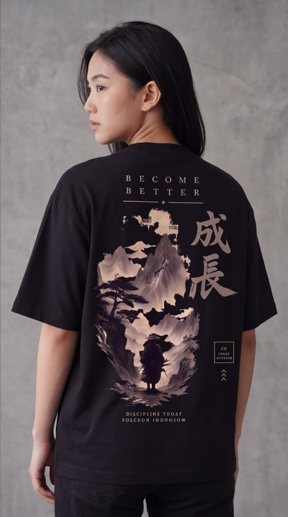 Zilzy "Become Better" Samurai Oversized Graphic T-Shirt