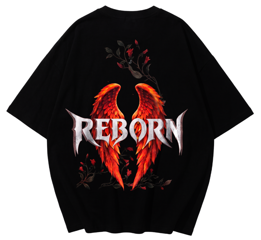 REBORN "Tribal Wings" Graphic Tee – Streetwear Oversized T-Shirt